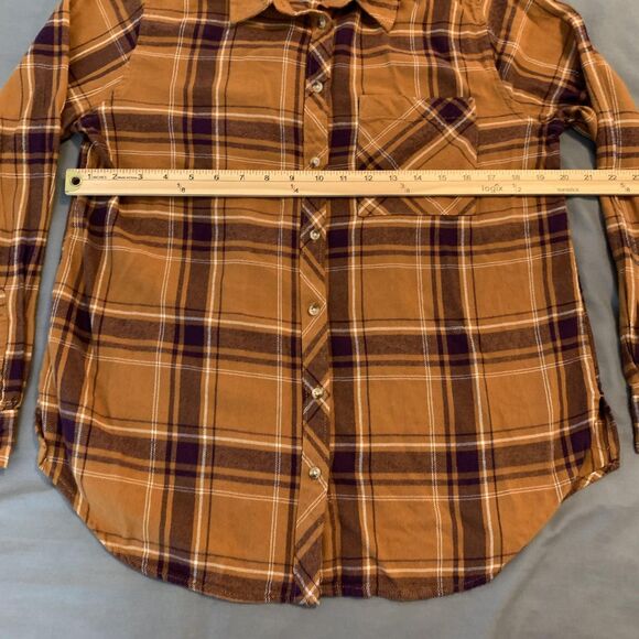 Arizona Jean Co Shirt Mens Large Brown Mustard Plaid Flannel Button Up Casual - Picture 3 of 6